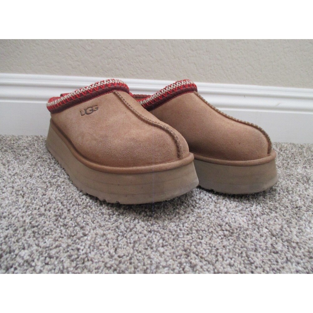 UGG Tasman Women's Beige Suede Slip-On Slippers Size 9 Rubber Sole Logo
